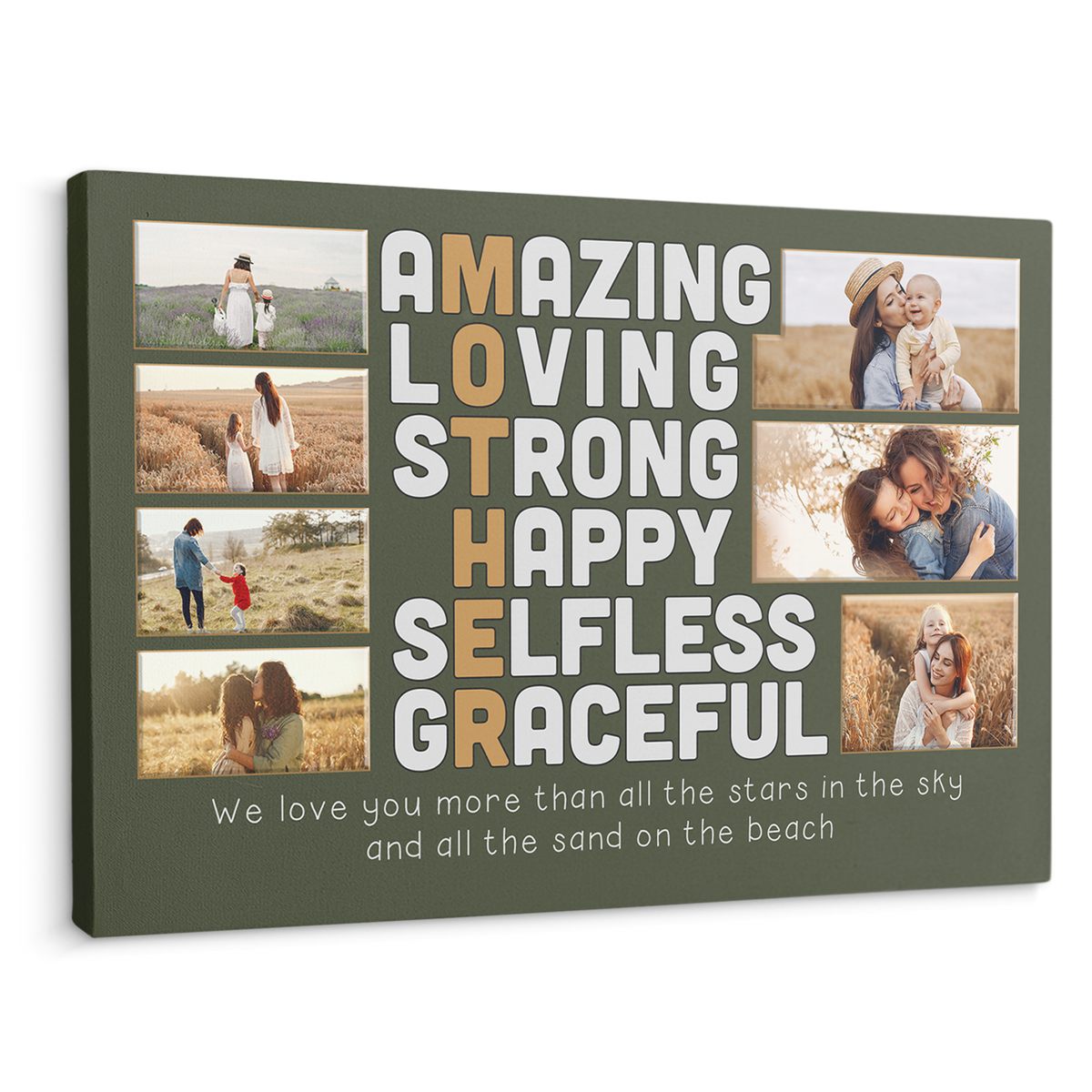 Mother, Amazing, Loving, Strong, Happy, Selfless, Graceful, Custom Photo 7 Pictures, Canvas For Mom, Mother's Day Gift
