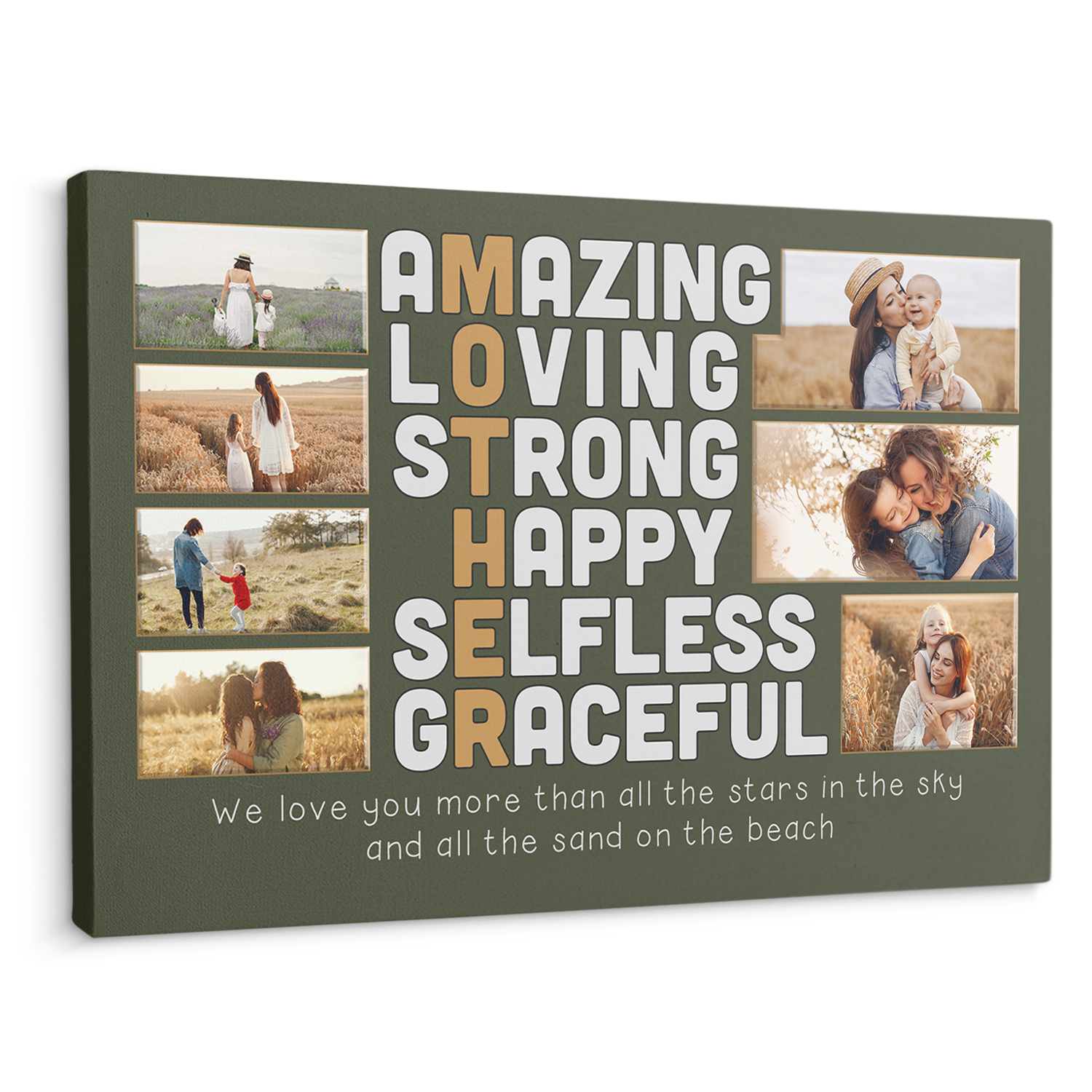 Mother, Amazing, Loving, Strong, Happy, Selfless, Graceful, Custom Photo 7 Pictures, Canvas For Mom, Mother's Day Gift