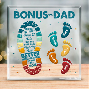 Personalized Bonus Dad Footprints Acrylic Plaque With Names, Stepped Up Dad Gifts, Bonus Dad Personalised Gifts