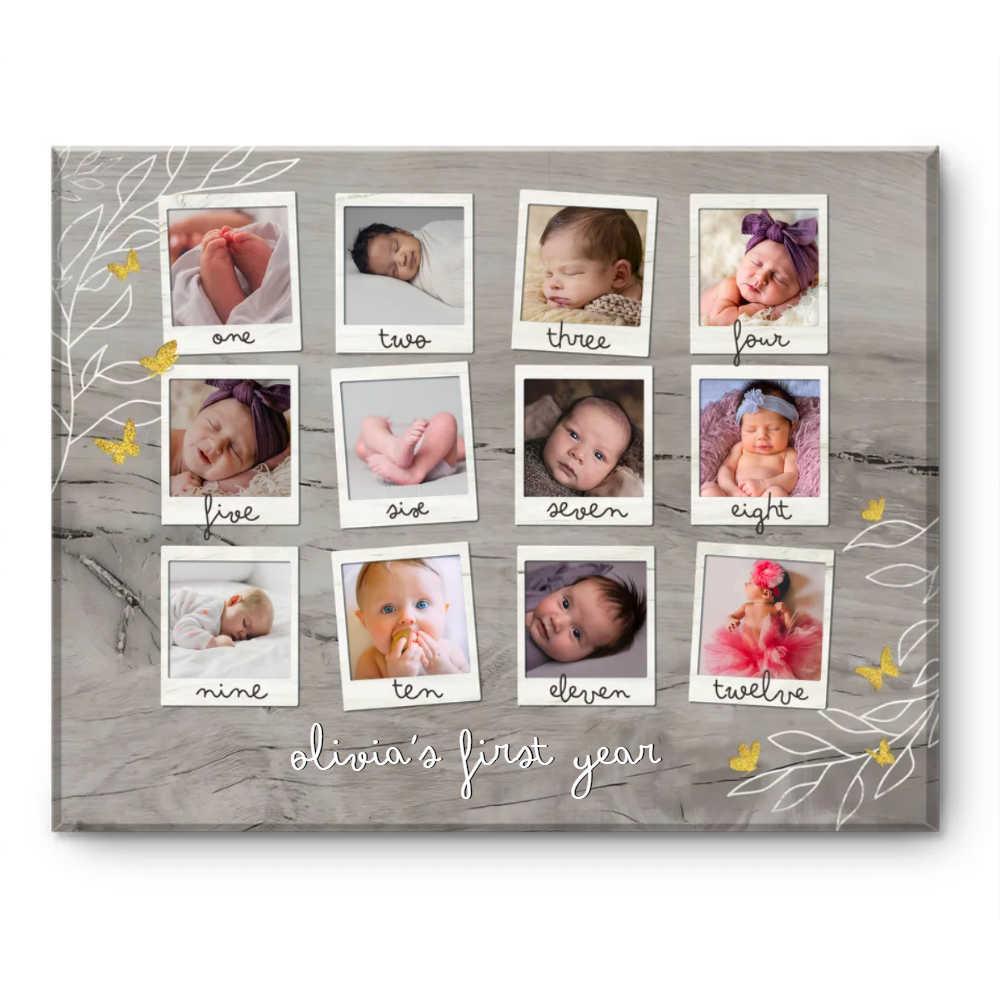 Baby's First Birthday Photo Collage Canvas, Baby's First Year Canvas, Gift For Baby, Gift For New Mom, Mother's day, Birthday Gift