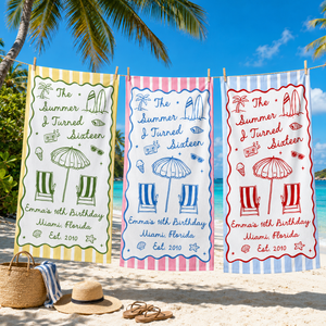 Personalized Birthday Beach Towel, Custom The Summer I Turned Birthday Beach Towel, Summer 20th 30th 40th Birthday Gift, Bachelorette Towels