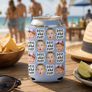 Personalized Father's Day Gift For Dad, Custom Funny Face Baby Can Cooler, Best Dad Ever Can Cooler, Kids Photo Can Cooler Gift For Husband