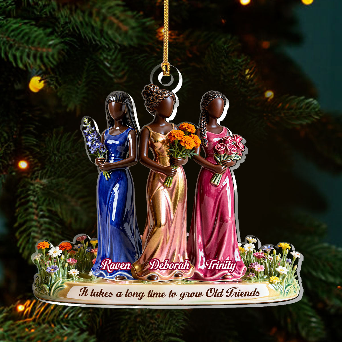 It Takes A Long Time To Grow Old Friends Flower Girls - Personalized Acrylic Ornament - Christmas Gift For Friends