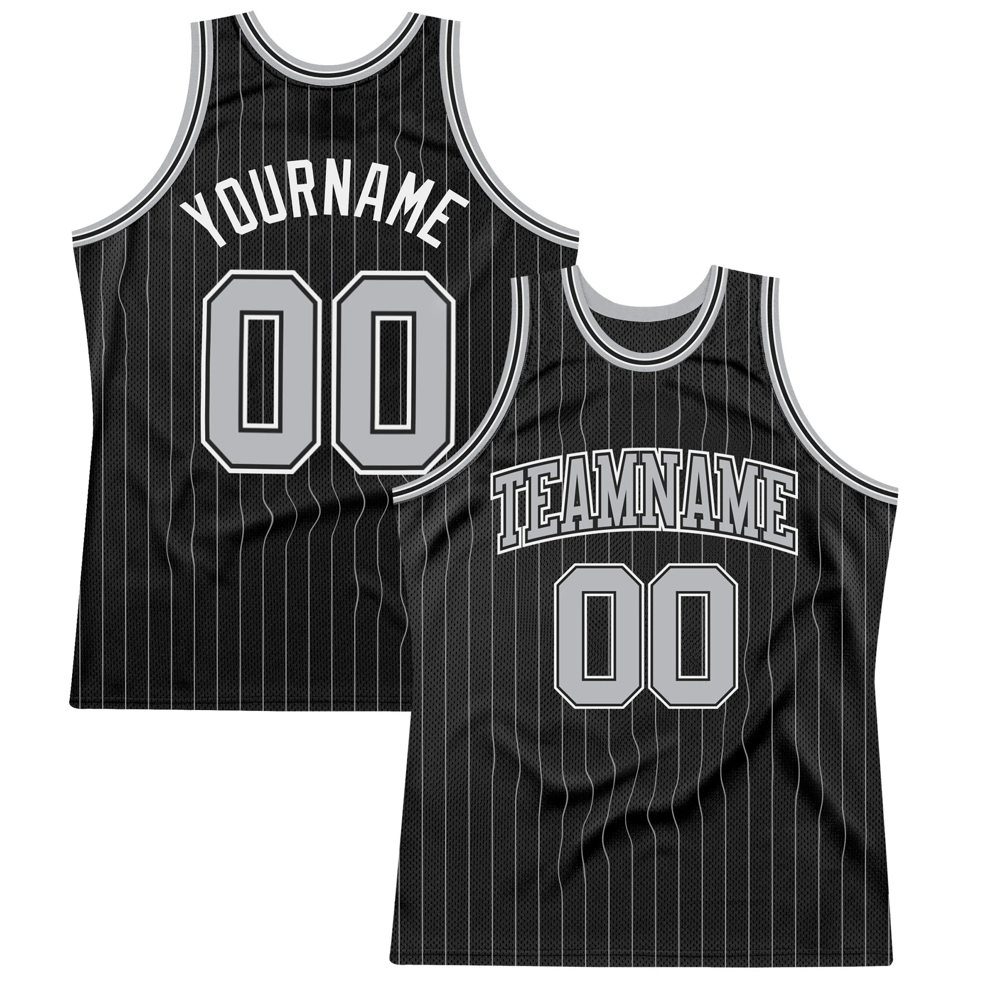 Custom Black Gray Pinstripe Gray-Black Authentic Basketball Jersey