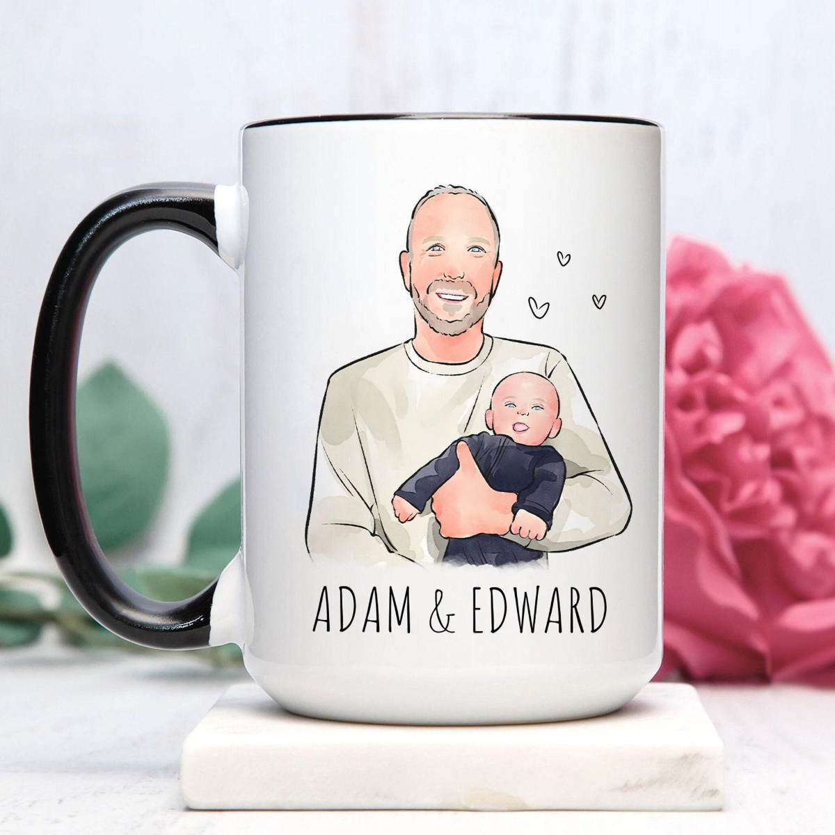 Custom Dad Watercolor Portrait Mug, Father's Day Gifts for Grandpa, Fathers Day Mug, Personalized Photo Mug, Family Painting Mug, Fathers Day Gift 2025