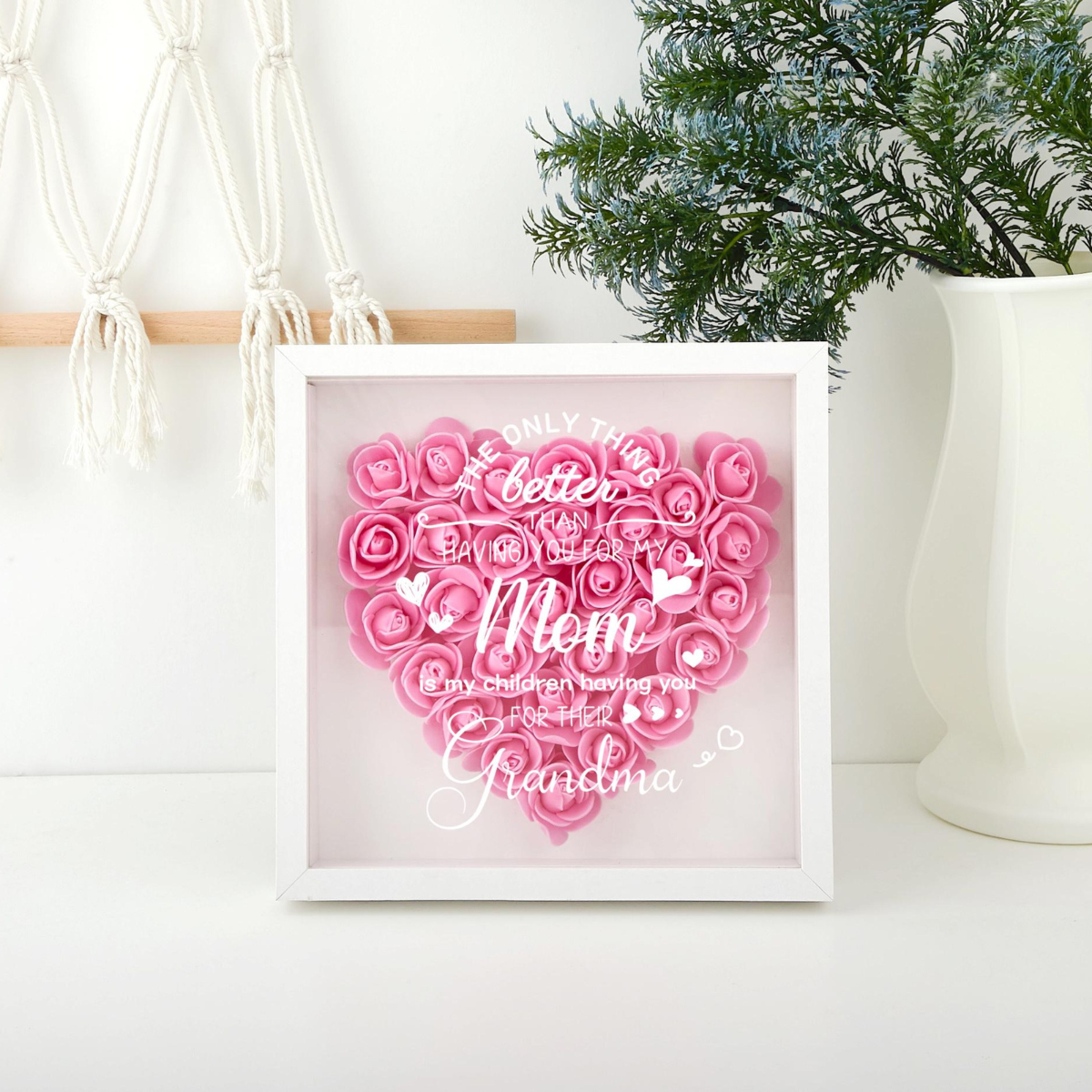 Personalized Mom Flower Shadow Box, Mother Day Gift, Mom's Rose Frame Box, Flower Gift Box for Mom, Birthday Gift, Unique Dad's Day Gift Box