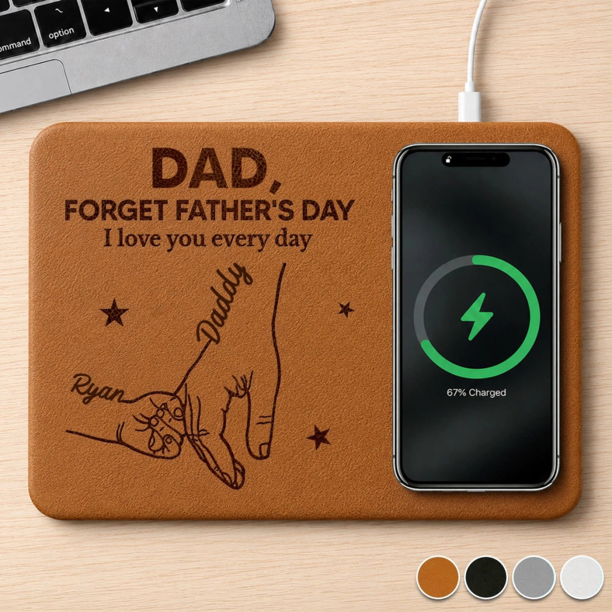 We Love You Everyday Kids Hold Dad's Hand - Personalized Wireless Charging Mat - Gift For Dad Grandpa, Father's Day Gift