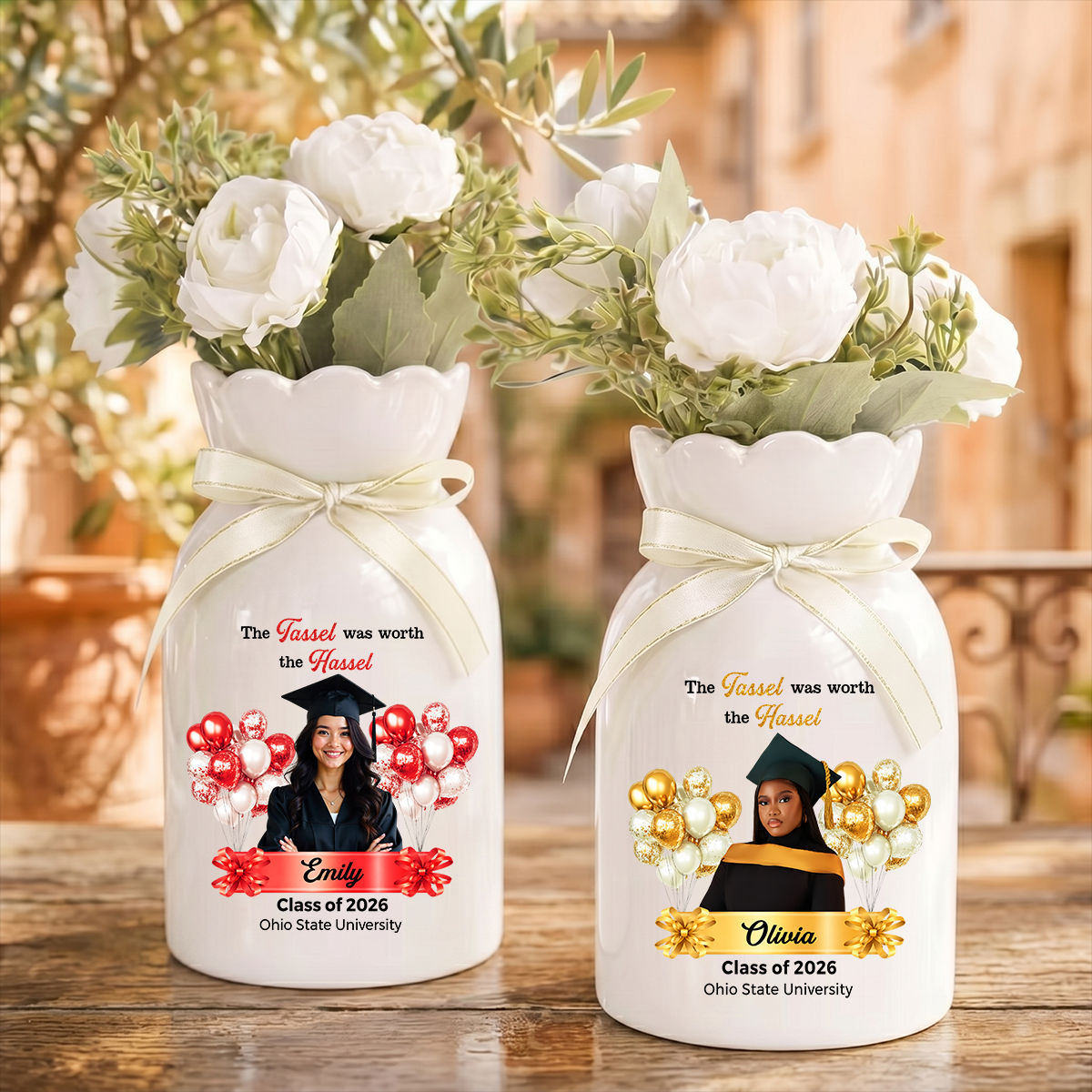 Congrats Graduation Personalized Ribbon Tie Flower Vase