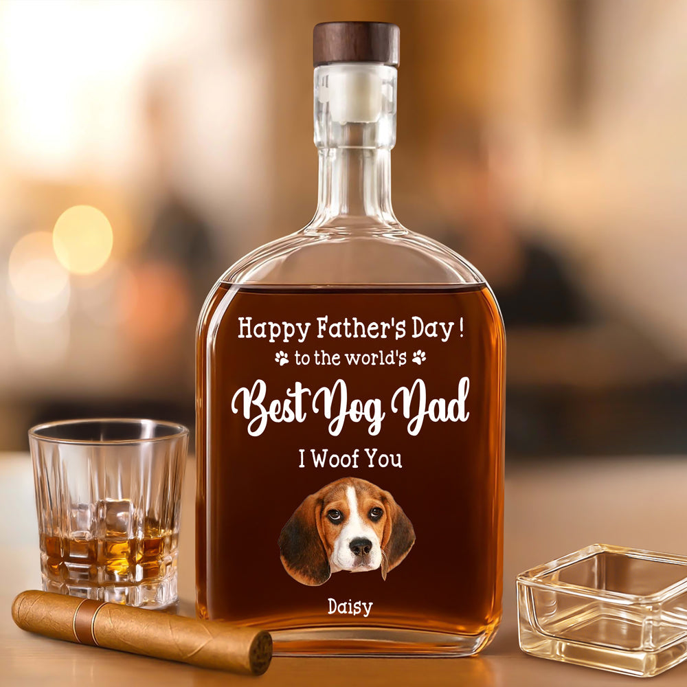 To The World's Best Dog Dad Custom Dog Photo - Personalized Whiskey Bottle - Gift For Dog Lover, Dog Dad