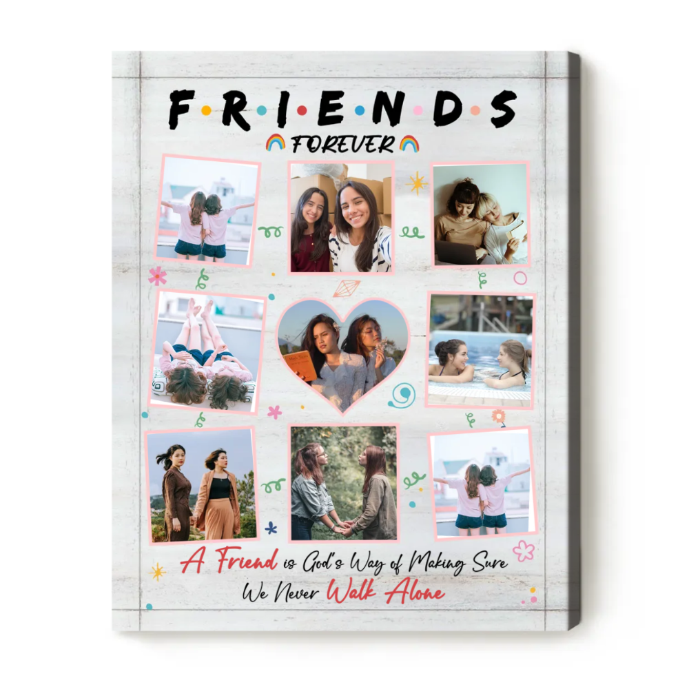Friends Forever Photo Collage - Personalized Canvas - Gift For Bestie, BFF, Friends Birthday Gift