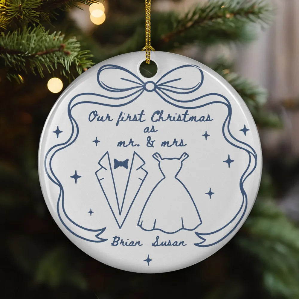 Our 1st Christmas Toile De Jouy - Personalized Ornament - Gift For Couple, Anniversary, Christmas Gift