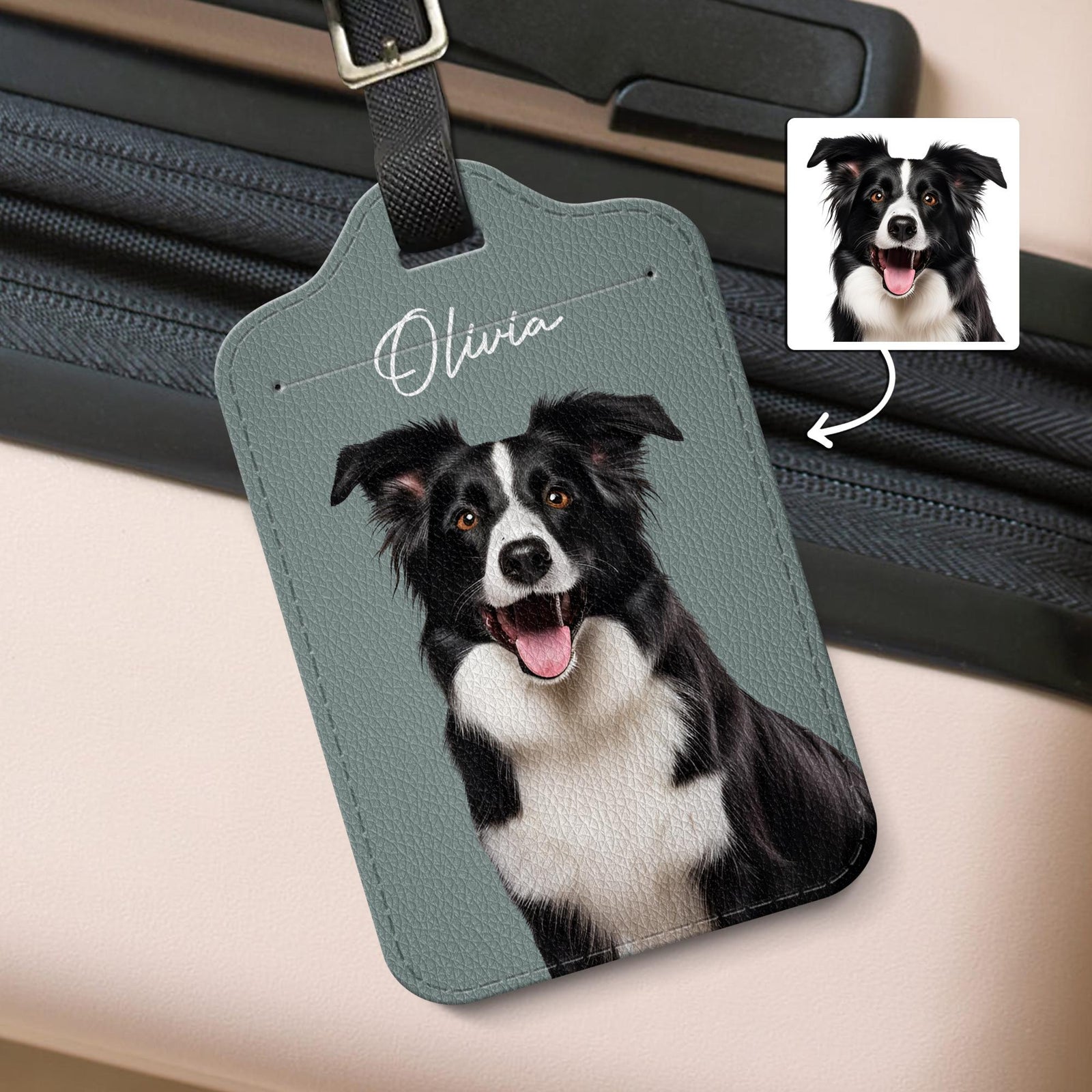 Custom Leather Pet Luggage Tag, Personalized Pet Photo Tag, Travel Accessory, Pet Lover Gift for Dog Owners