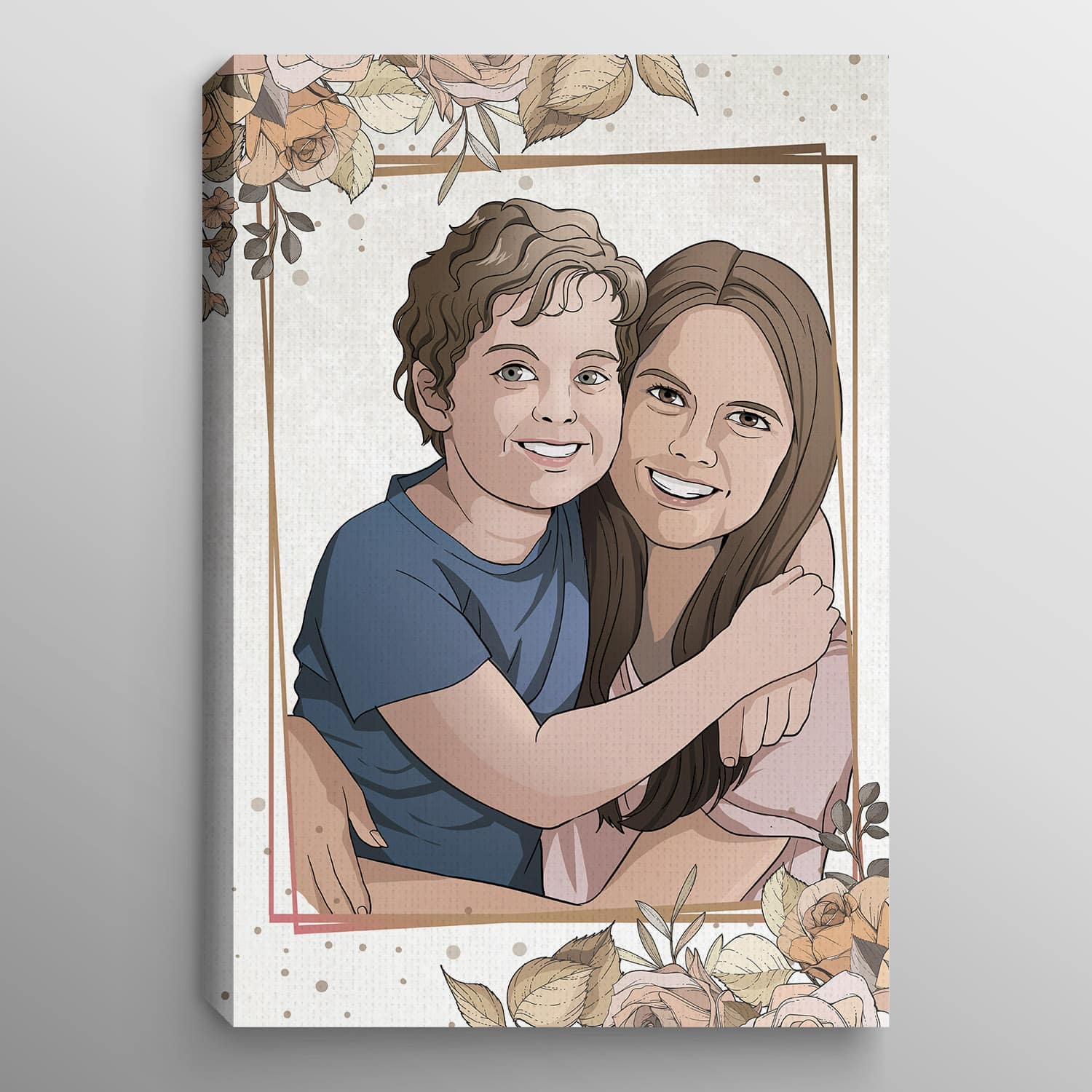 Portrait from Photo Mom Son Daughter - Personalized Canvas - Gift For Mom, Mother's Day, Birthday Gift