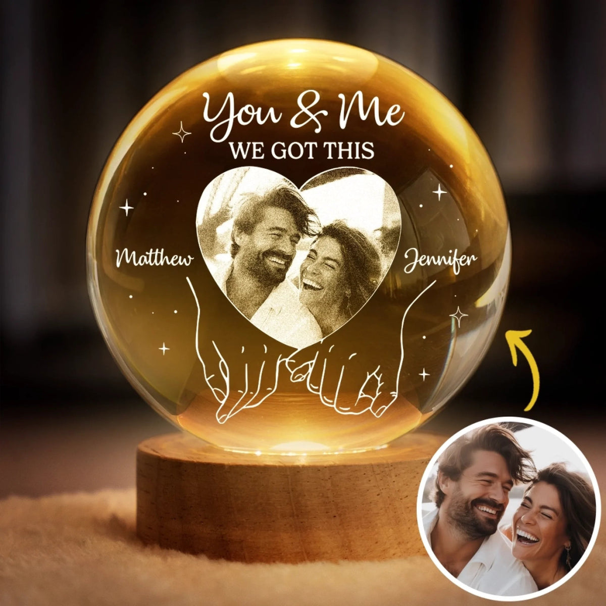 You & Me We Got This - Personalized Crystal Ball LED Night Light - Gift For Couple