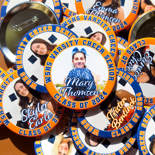 Personalized button for Graduation, Birthdays, Anniversaries, Custom Photo and Text with color ring