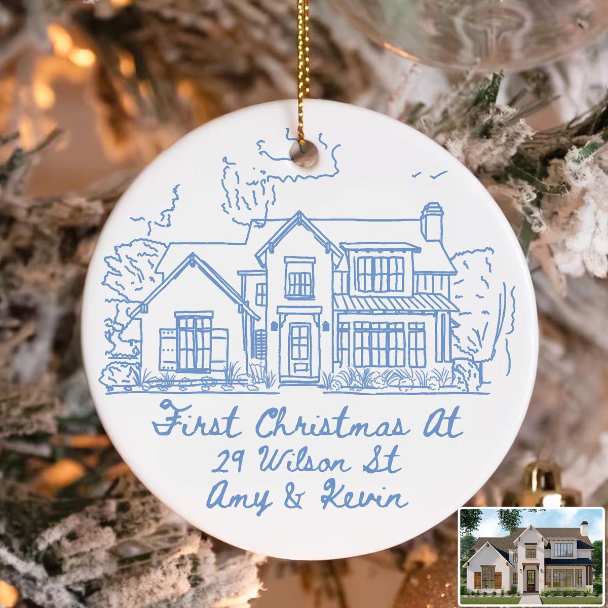 Personalized First Christmas At New Home Ornament, Custom House Portrait Ornament, New Home Gift, Housewarming Gift