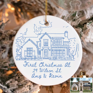Personalized First Christmas At New Home Ornament, Custom House Portrait Ornament, New Home Gift, Housewarming Gift
