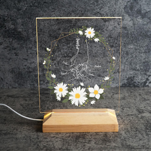 Daisy Flower Mom And Kid's Hands - Personalized 3D LED Light Wooden Base - Gift For Mom, Mother's Day