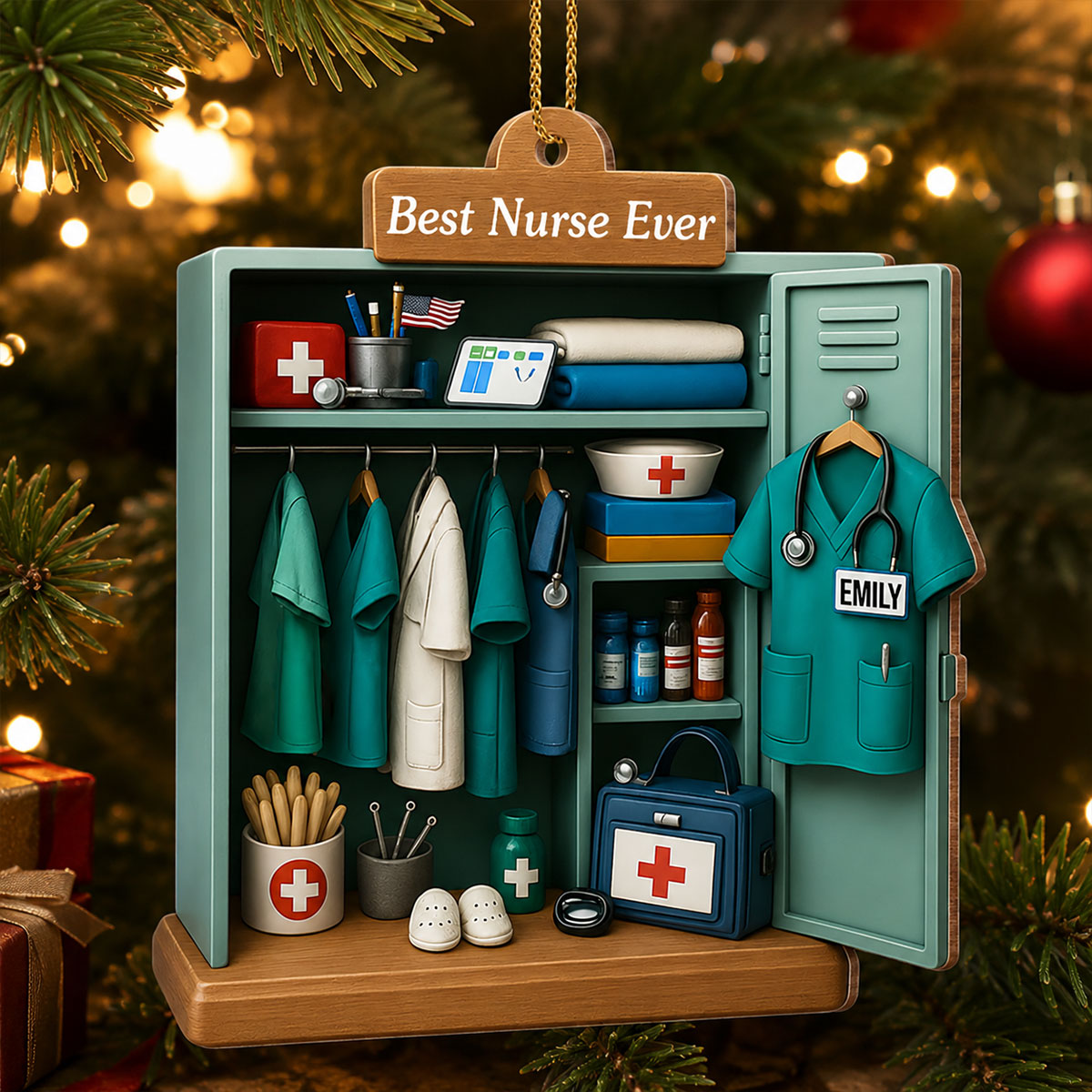 Best Nurse Ever With Nurse Uniform And Medical Equipment, Personalized Custom Wood Ornament