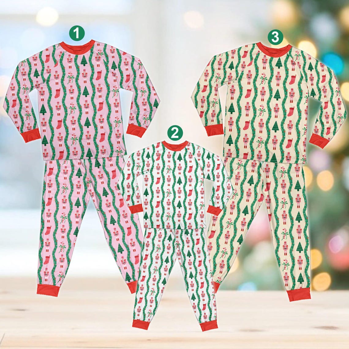 Nutcracker Christmas Pajamas, Preppy Coquette Candy Cane Christmas Long Sleeve Pajama Set, Family Christmas Pajamas, Matching Holiday PJs