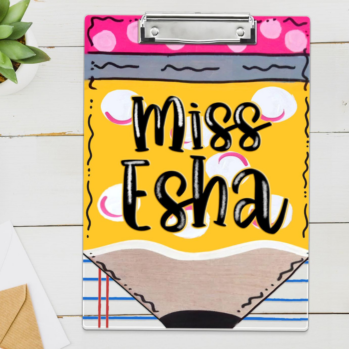 Personalized Teacher Appreciation Gift, Custom Pencil Teacher Acrylic Clipboard, Teacher Name Clipboard, End Of Year, Back to School Gift