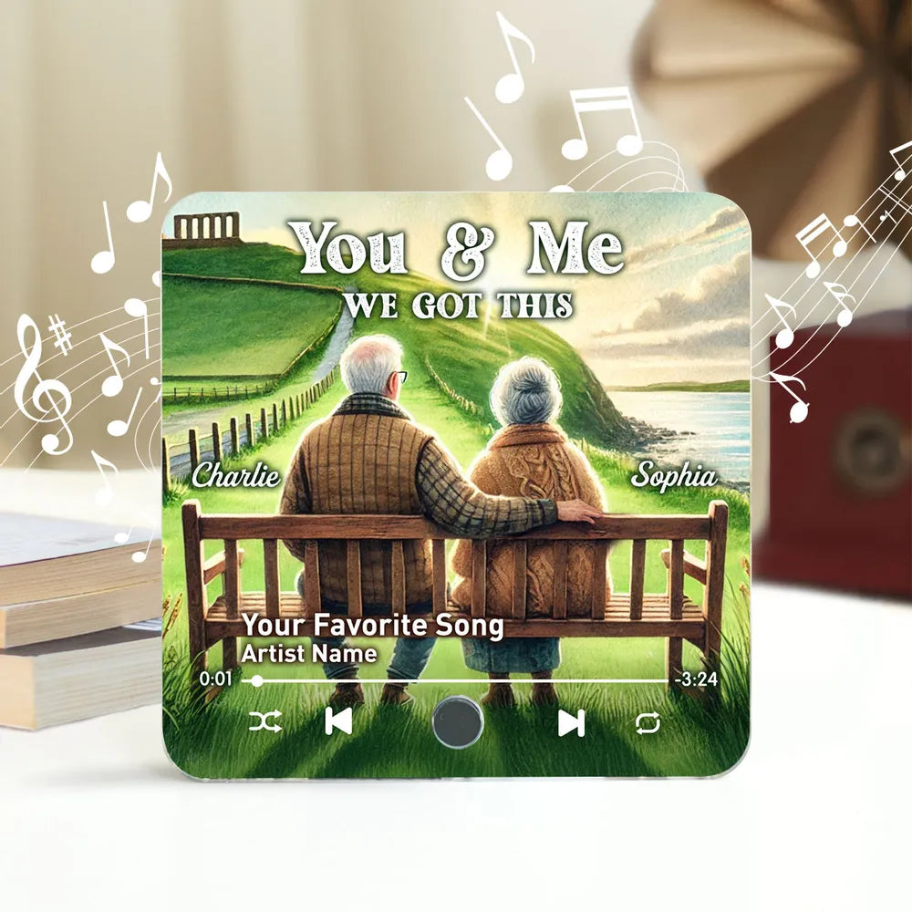 Old Couple Sitting On Grass Hill Favorite Song Personalized Music Fridge Magnet, Valentine's Gift For Her, Gift For Him