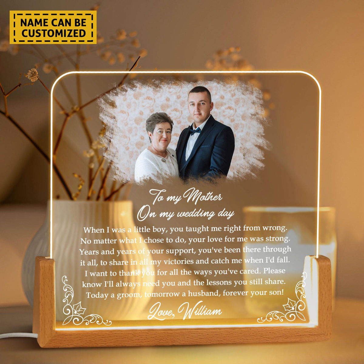 To My Mother On My Wedding Day - Personalized Desk Name Plate - Gift For Mother From Son