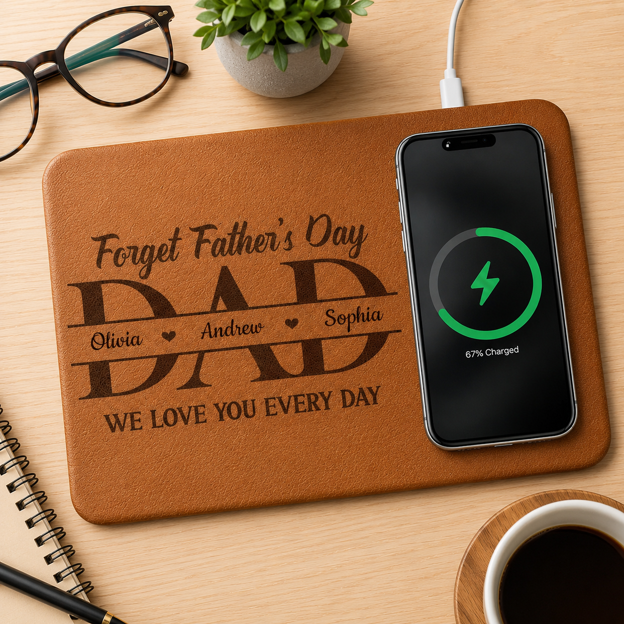 Forever Thankful For Dad - Personalized Wireless Charging Mat - Gift For Father, Grandpa, Father's Day Gift