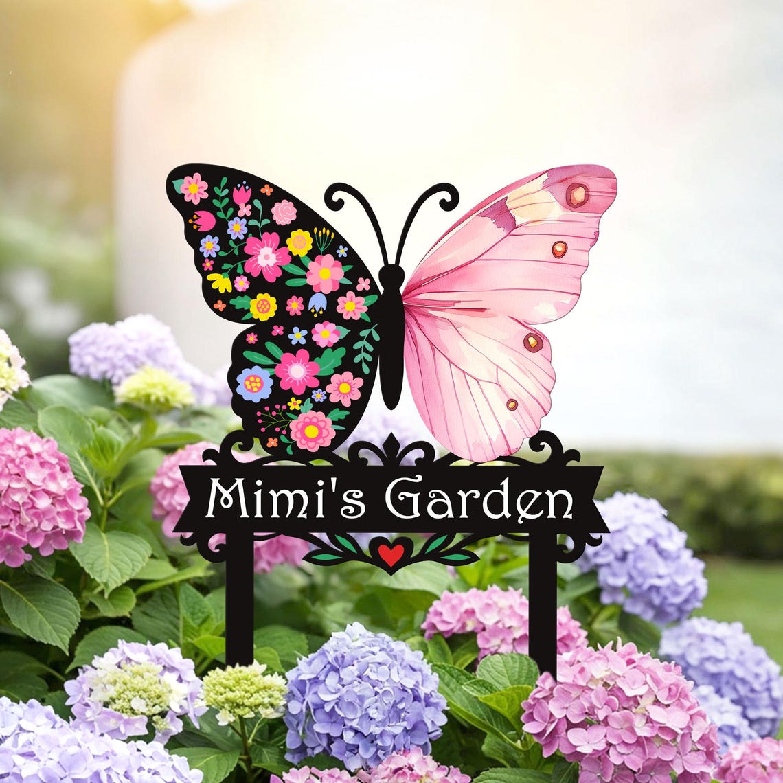 Custom Butterfly Garden Sign With Stakes, Butterfly Metal Sign, Mother's Day Gift, Flower Bed Decor, Metal Yard Art, Nana's Blessings