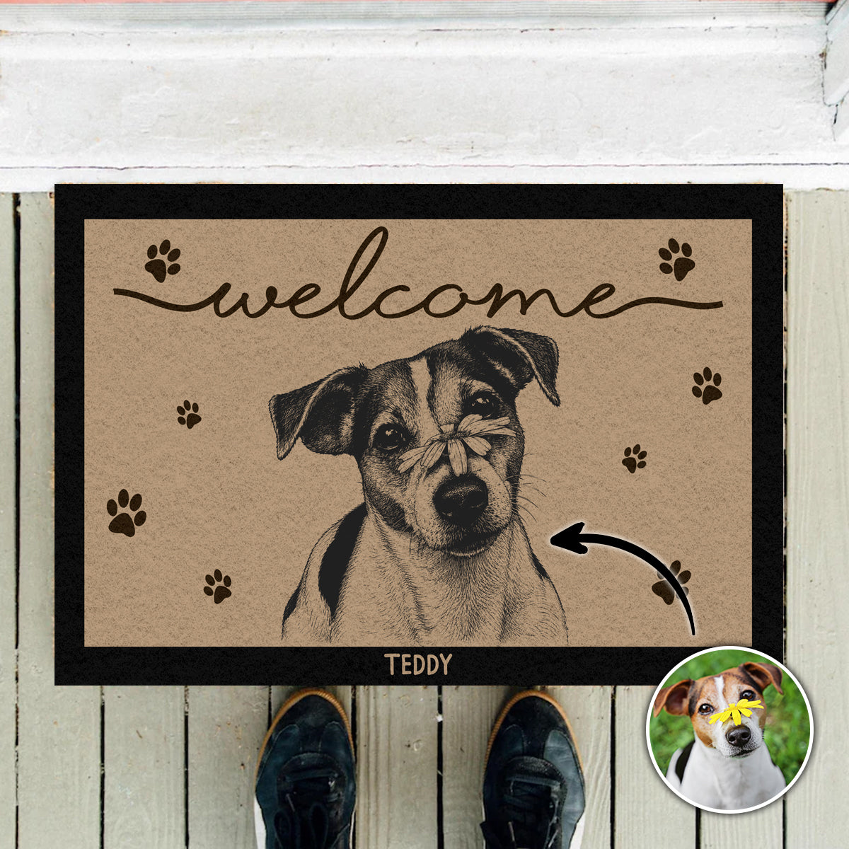 Personalized Pencil Sketch Dog Cat Portrait Doormat Custom Pet Welcome Mat