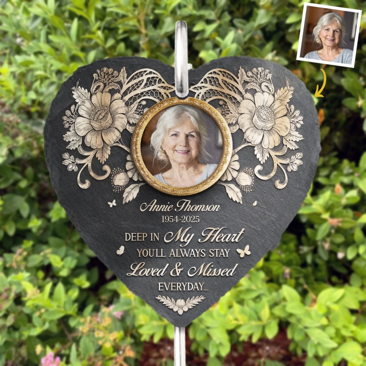 Deep In Our Heart You'll Always Stay - Personalized Slate Plaque - Sympathy Gift For Family Members, Memorial Gift