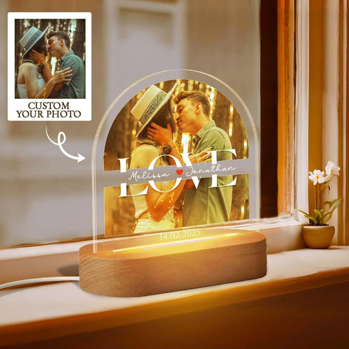 Personalized Photo Night LED Light Plaque, Custom Photo Love For Couple, Valentine's Day Gift, Custom Photo Led Night Light, Gift For Couple