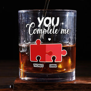 You Complete Me - Personalized Whiskey Glass - Anniversary Gift, Valentine's Day Gift For Couple