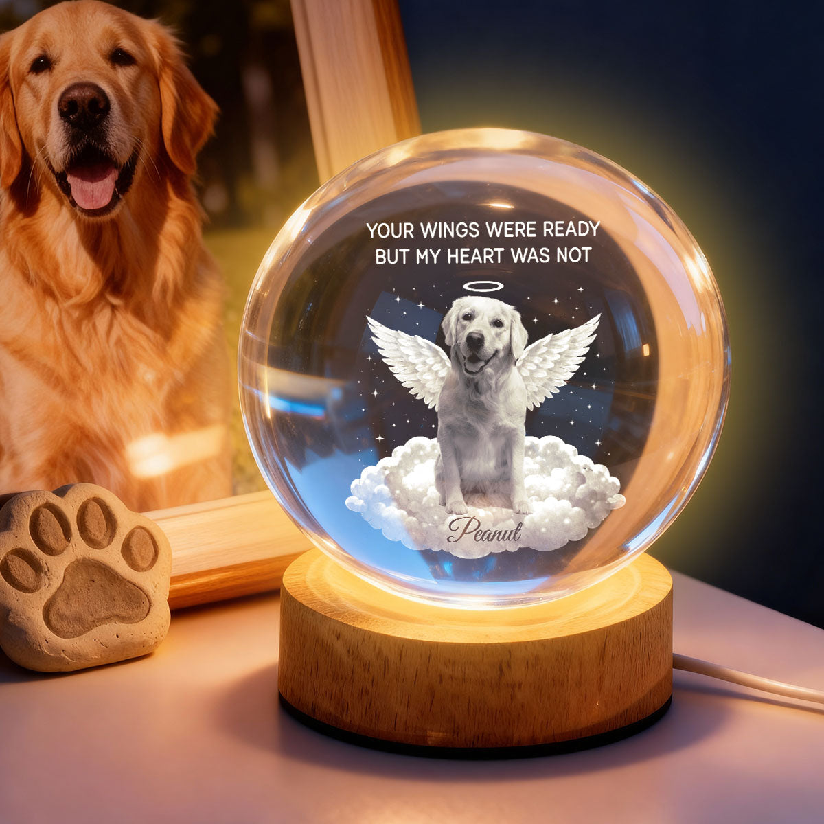 Your Light Will Always Shine in My Heart - Personalized Crystal Ball LED Night Light - Pet Memorial Gift