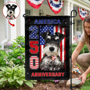 Stars, Stripes & Tail Wags - Personalized Garden Flag - America 250th Anniversary Garden Decor, Patriotic Dog With USA Flag, 4th Of July Dog Lover Gift