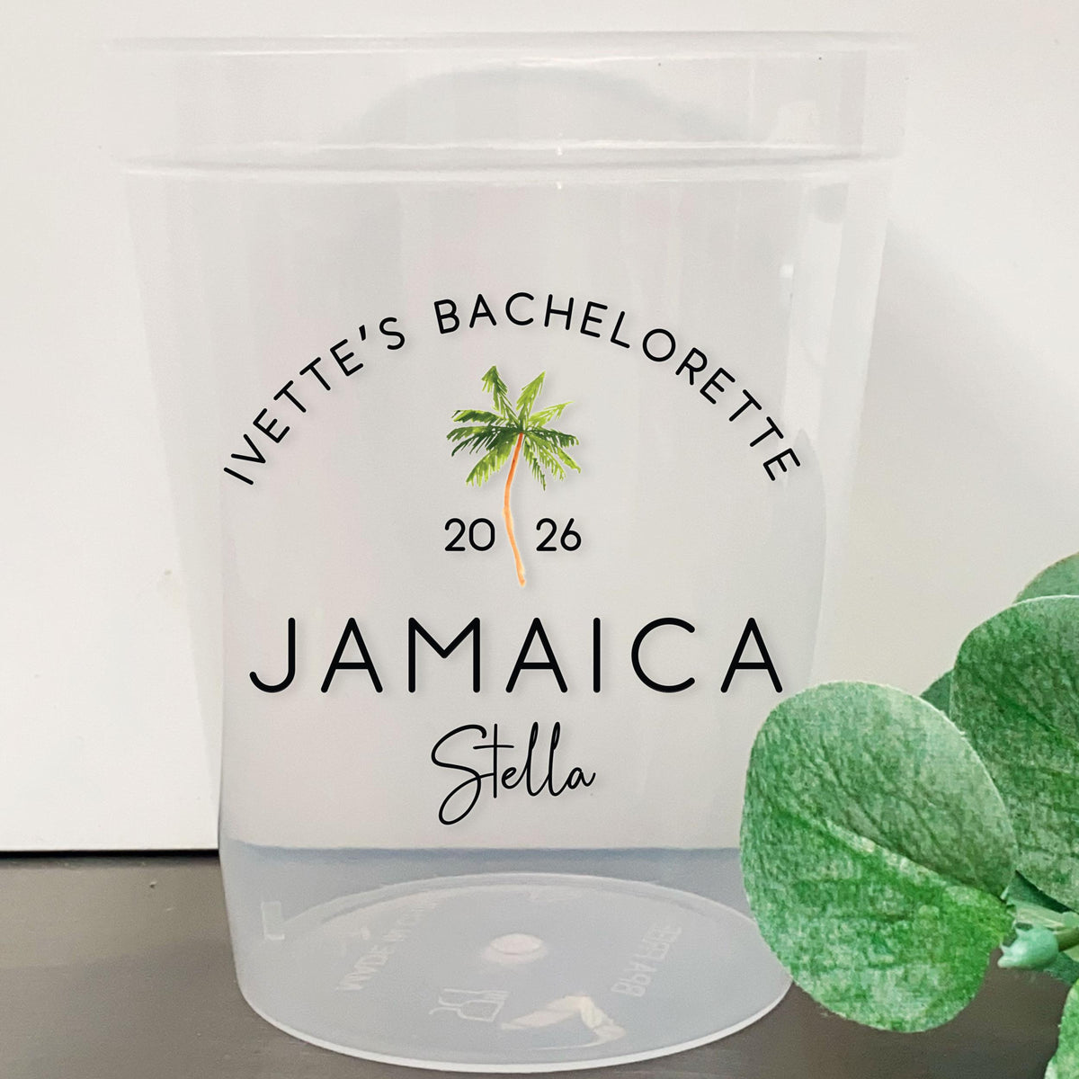 Personalized Palm Tree Party Cups, Custom Tropical Bachelorette Destination Cups