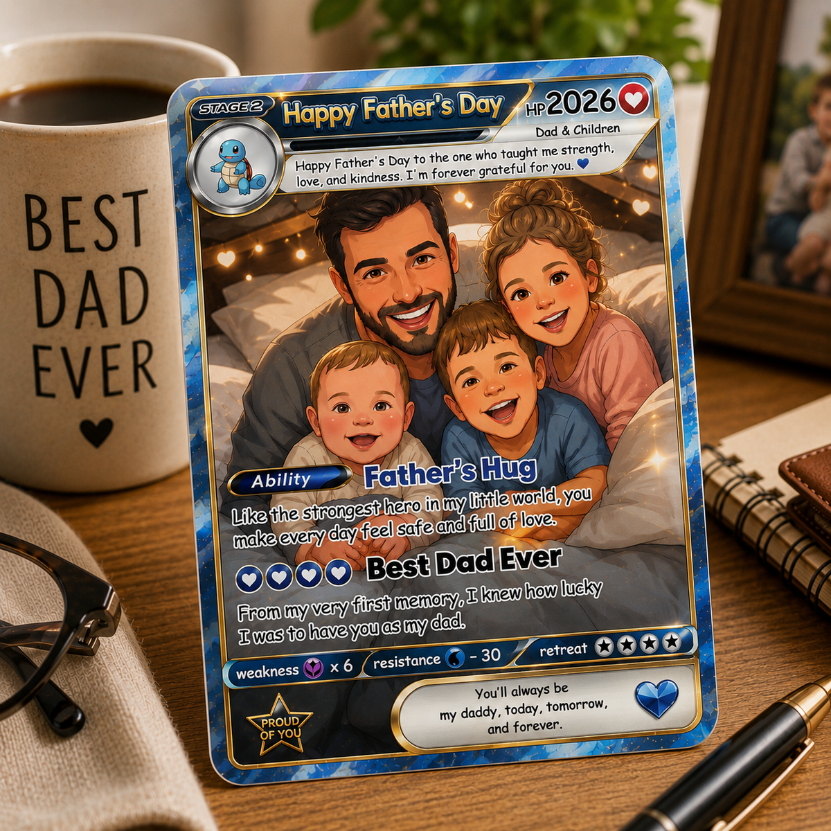 Personalized Father's Day Trading Card Custom Dad & Kids Anime Card Gift | Best Dad Ever Keepsake