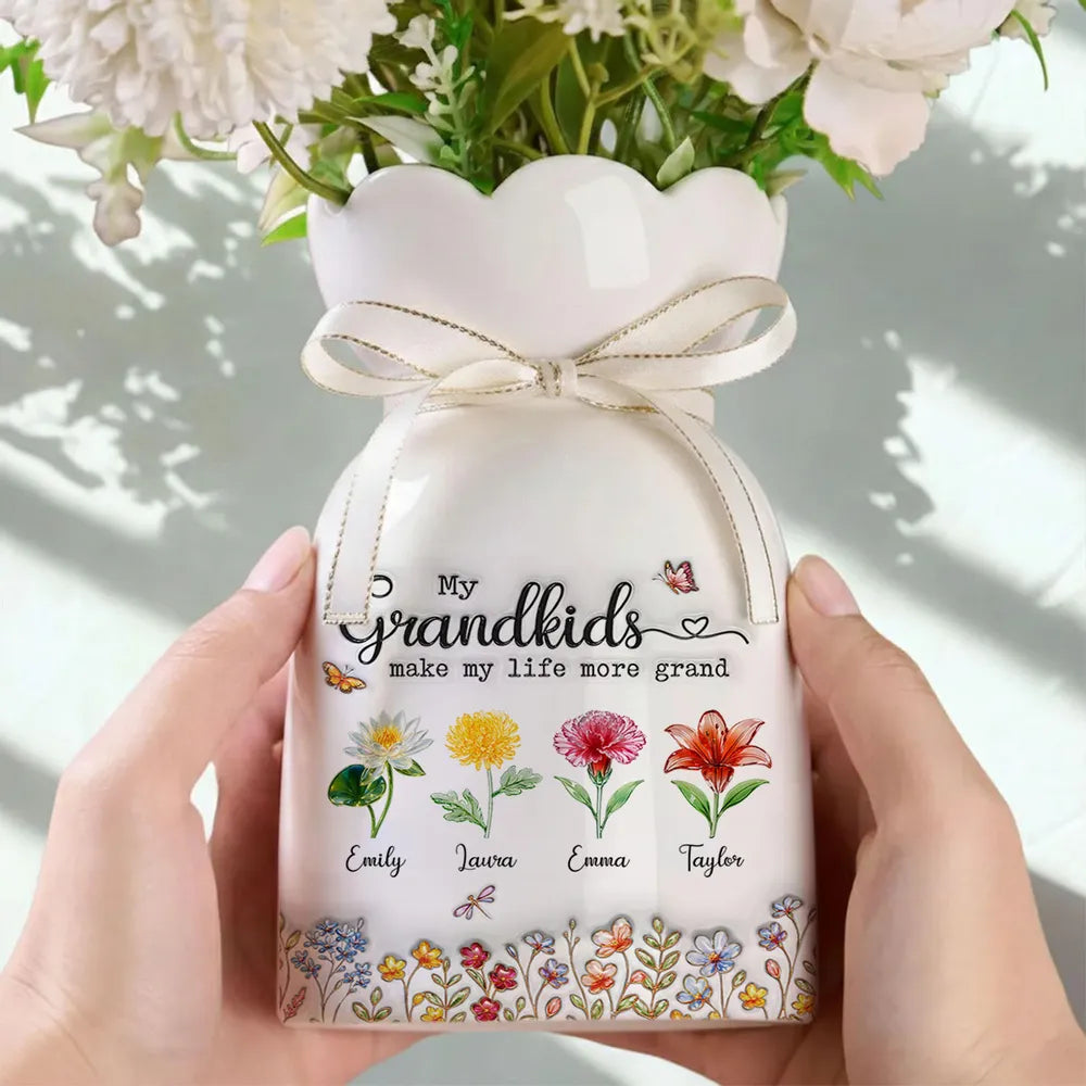 My Grandkids Make My Life More Grand - Personalized Bloom Vase - Gift For Grandmother, Mother's Day Gift, Birthday Gift