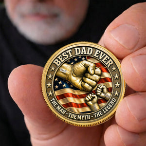Best Dad Ever Fist Bumps With Kids' Names - Personalized Metal Coin - Gift Dad, Grandpa, Father's Day Gift, Patriotic Gift