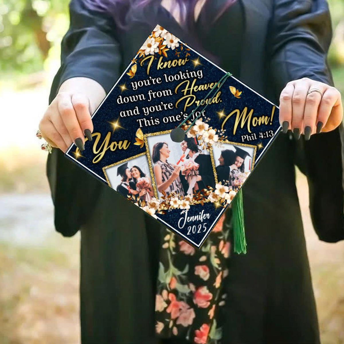 Custom Photo Mom Memorial Graduation Cap Topper, This is For You Mom Grad Cap