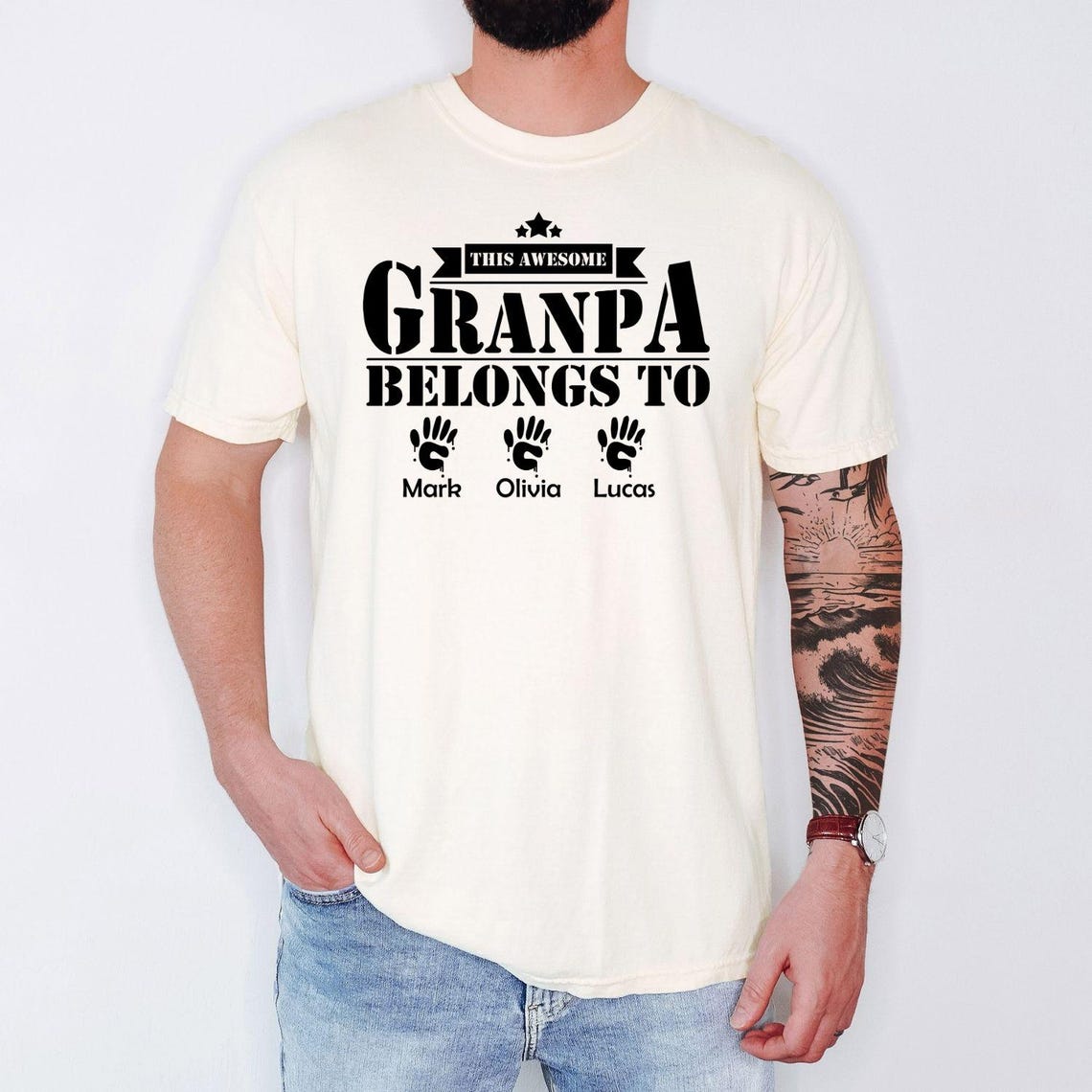 Comfort Colors Grandpa Shirt Personalized, This Awesome Grandpa Belongs To Custom Names Shirt, Gift For Grandpa Fathers Day Shirt,Grandkids
