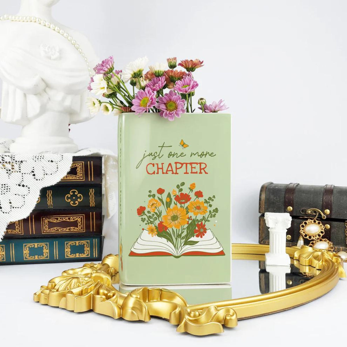 Just One More Chapter Ceramic Book Vase, Home Decor Gifts for Book Lovers and Readers, Bookish Gifts for Special Occasions