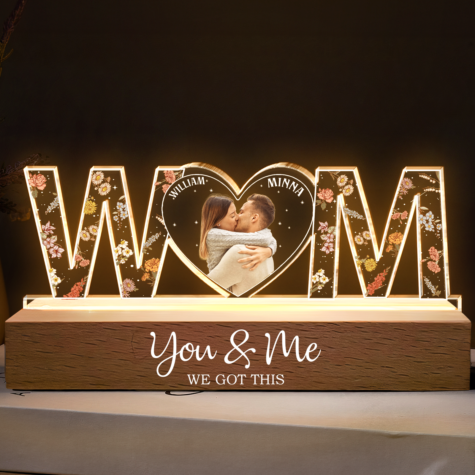You & Me We Got This Custom Photo - Personalized 3D LED Light Wooden Base - Gift For Couple