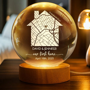Our First Home Map - Personalized Crystal Ball LED Night Light - Housewarming Gift, Gift For Couple