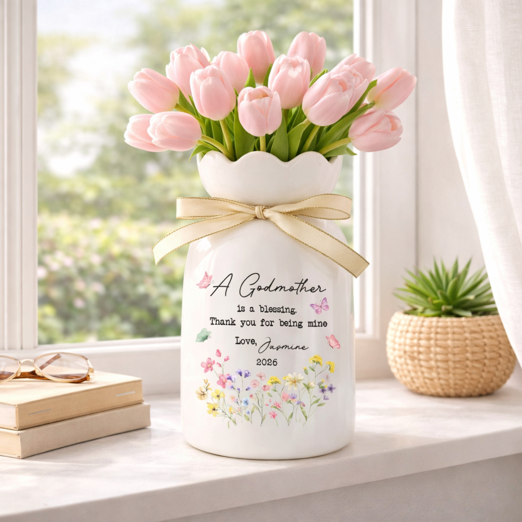 Personalized Christening Baptism Custom Godmother Godfather Bloom Vase, Godparents Planter, Thank You Gift, Mothers Day