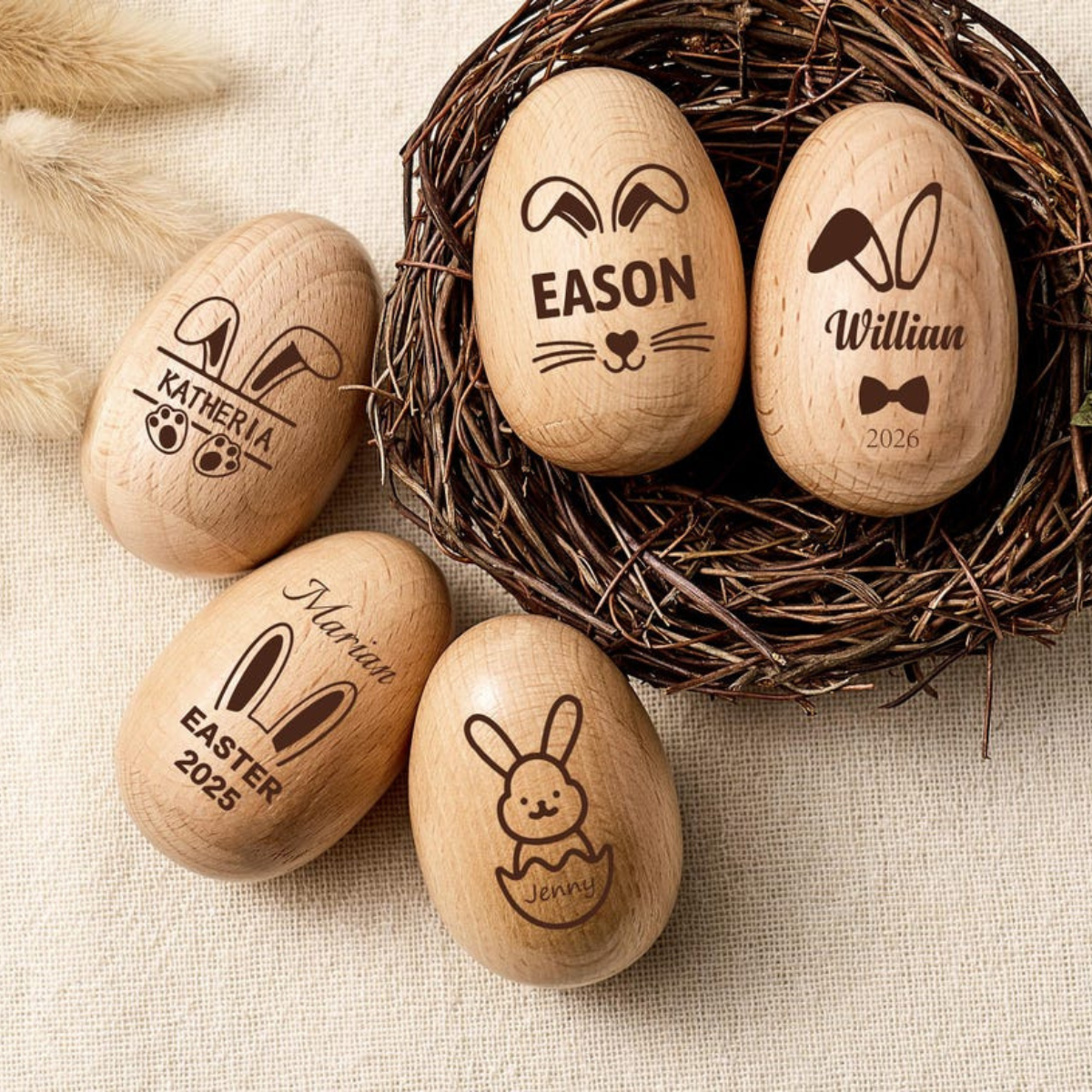 Personalized Easter Wooden Egg Shakers for Toddlers, Engraved Musical Wooden Egg, Easter Gift for Boy Girl, Kids Hand Instrument, Baby Rattle