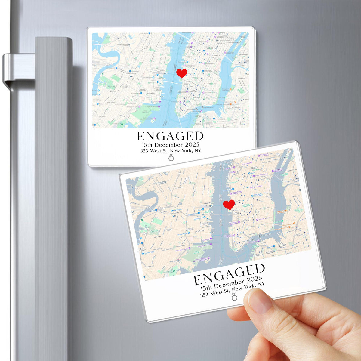 Personalized Engagement Gift, Custom Map Engaged Magnet, Engagement Location Ornament, Engaged Couples Christmas Gift, Engagement Map Print