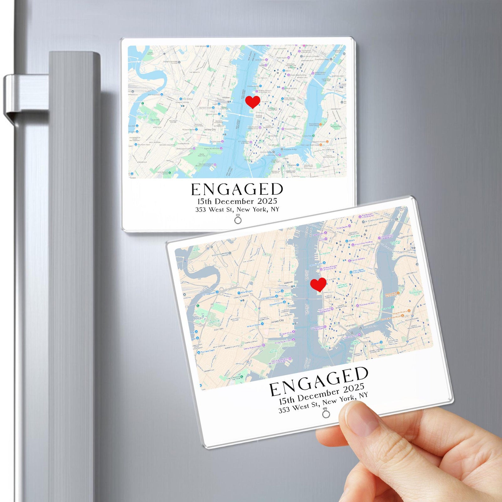 Personalized Engagement Gift, Custom Map Engaged Magnet, Engagement Location Ornament, Engaged Couples Christmas Gift, Engagement Map Print