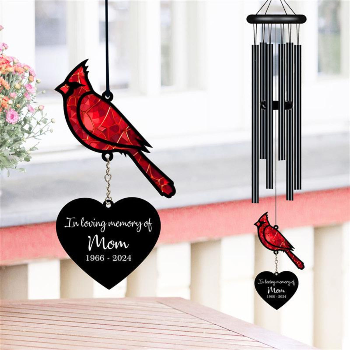 Personalized Memorial Wind Chime, Cardinal Wind Chime, Red Bird Suncatcher Wind Chime, In Loving Memory, Family Gift, Love Family