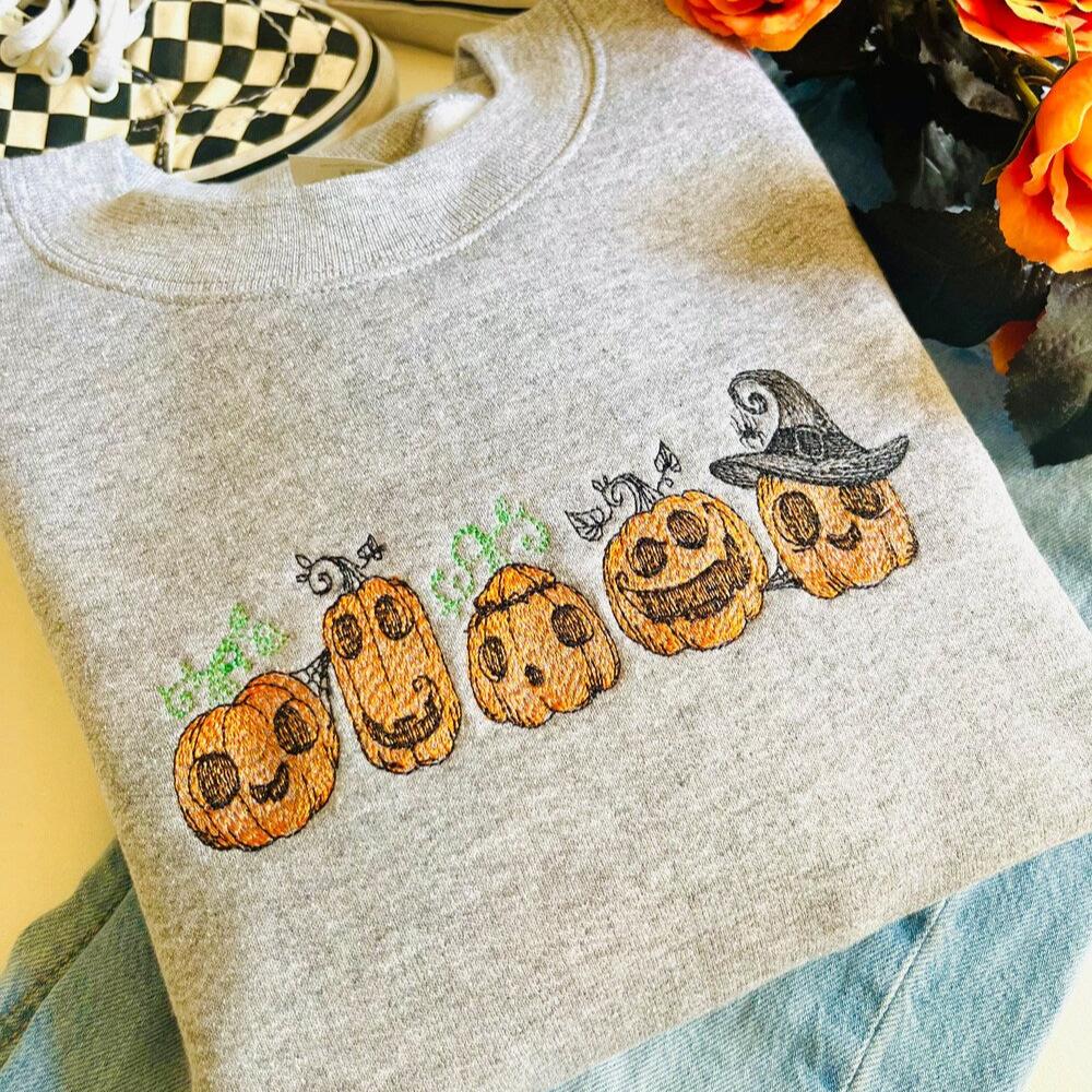 Spooky Pumpkin Patch Halloween Embroidered Crewneck | Halloween Sweatshirts | Autumn Crewneck | Spooky Season Sweatshirts